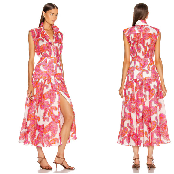 ZIMMERMANN $895 Peggy Sleeveless Shirt Dress in Megenta Ivory Paisley Sz 2